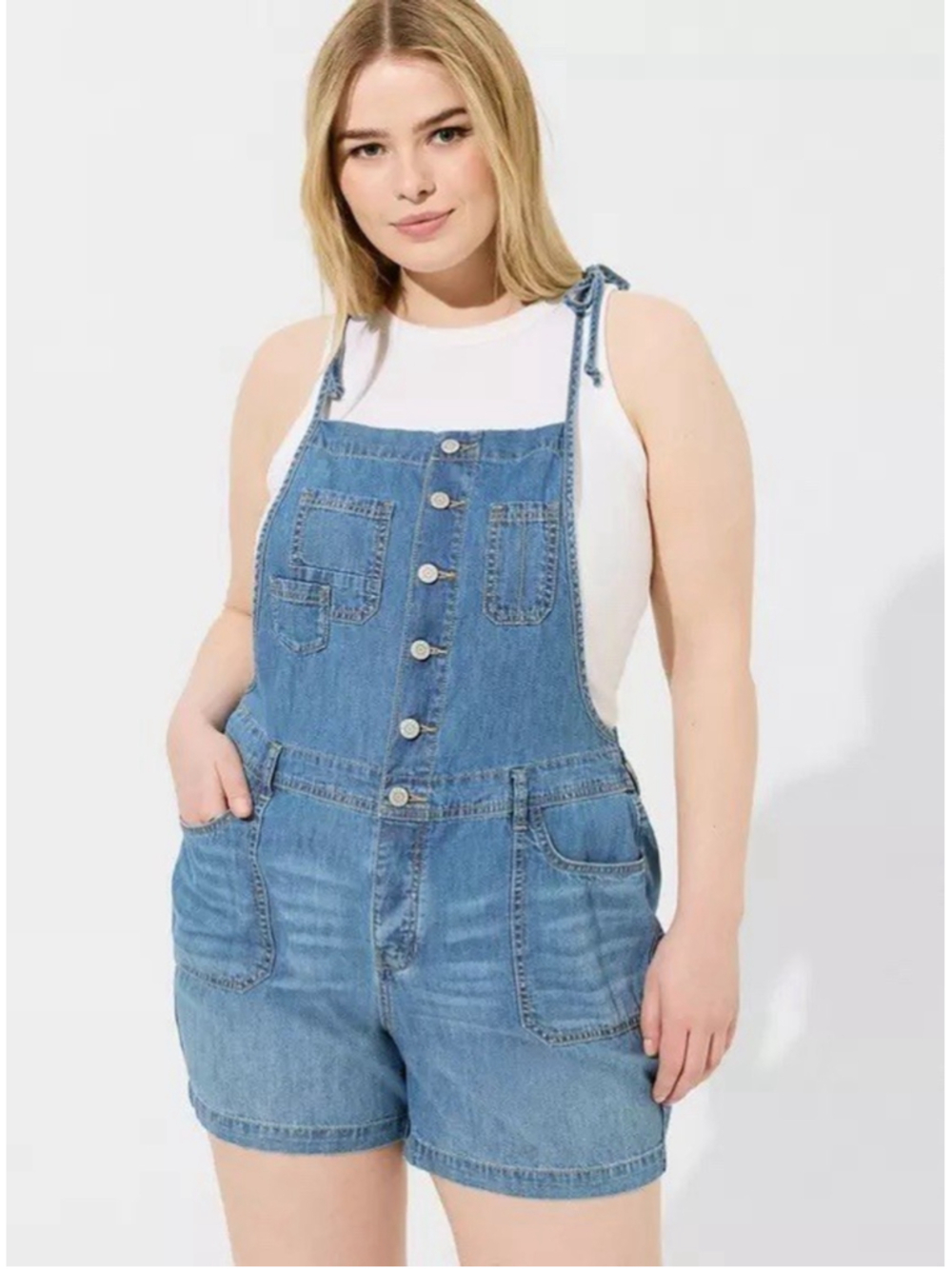 Torrid 5 Inch Lightweight Denim Shortall Overalls Plus Size 24 NWT Summer - Picture 3 of 8